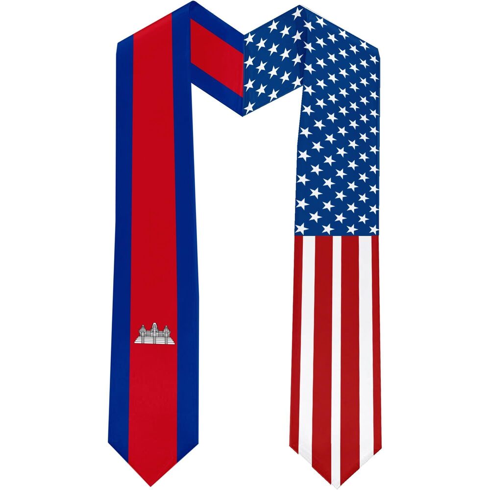 2884 2025 Cambodia Flag and USA Flag Graduation Stole Graduation Sash Class